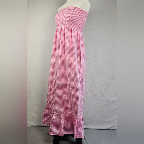 Raviya Women's Maxi Dress Swim Cover Up Size M 100% Cotton Pink White Check - Picture 3 of 15